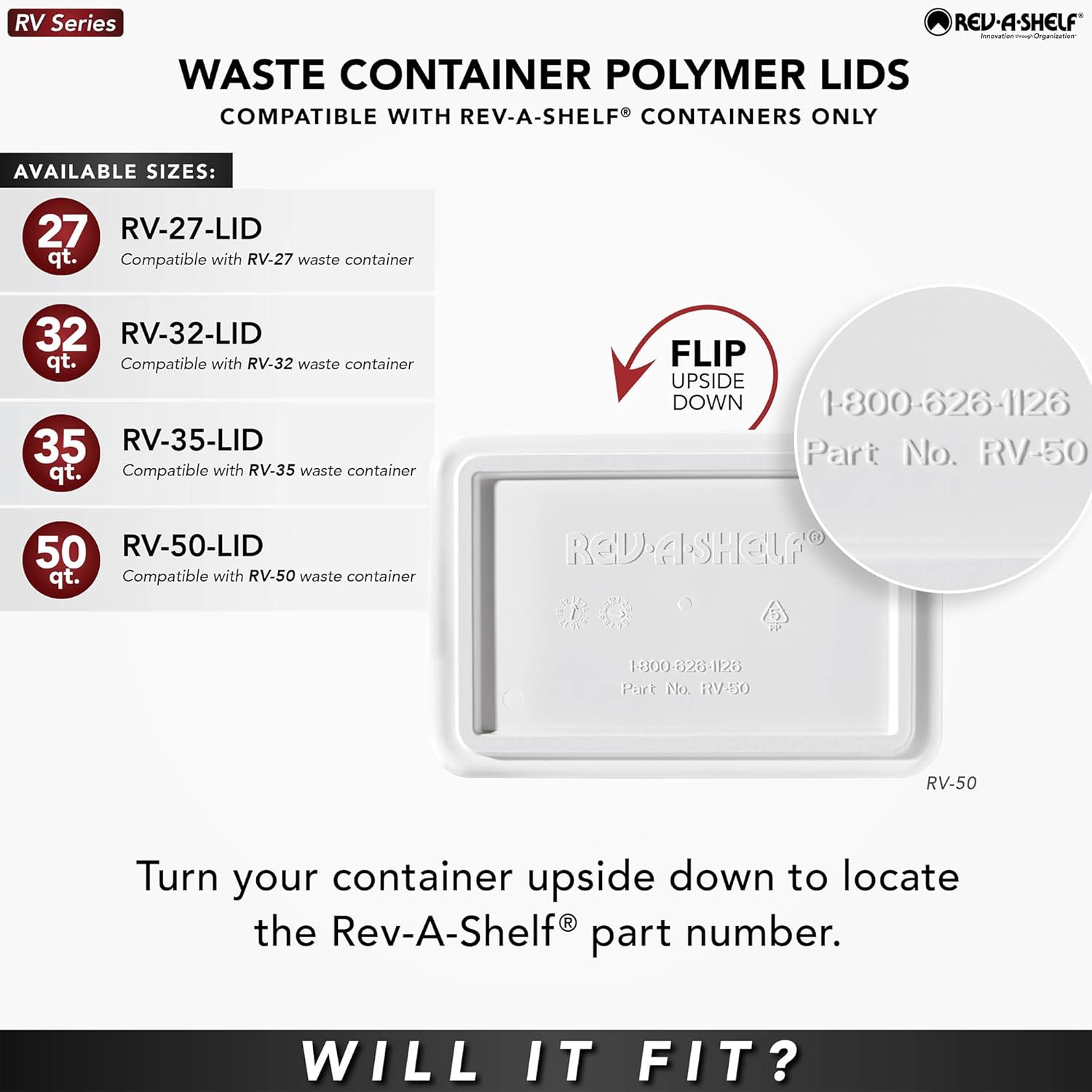 Rev-A-Shelf 35 Qt Under Sink Garbage Can Lid for Base Kitchen and Bathroom Cabinet, Replacement Plastic Trash Bin Lid Only, Gray, RV-35-LID-13-1-40