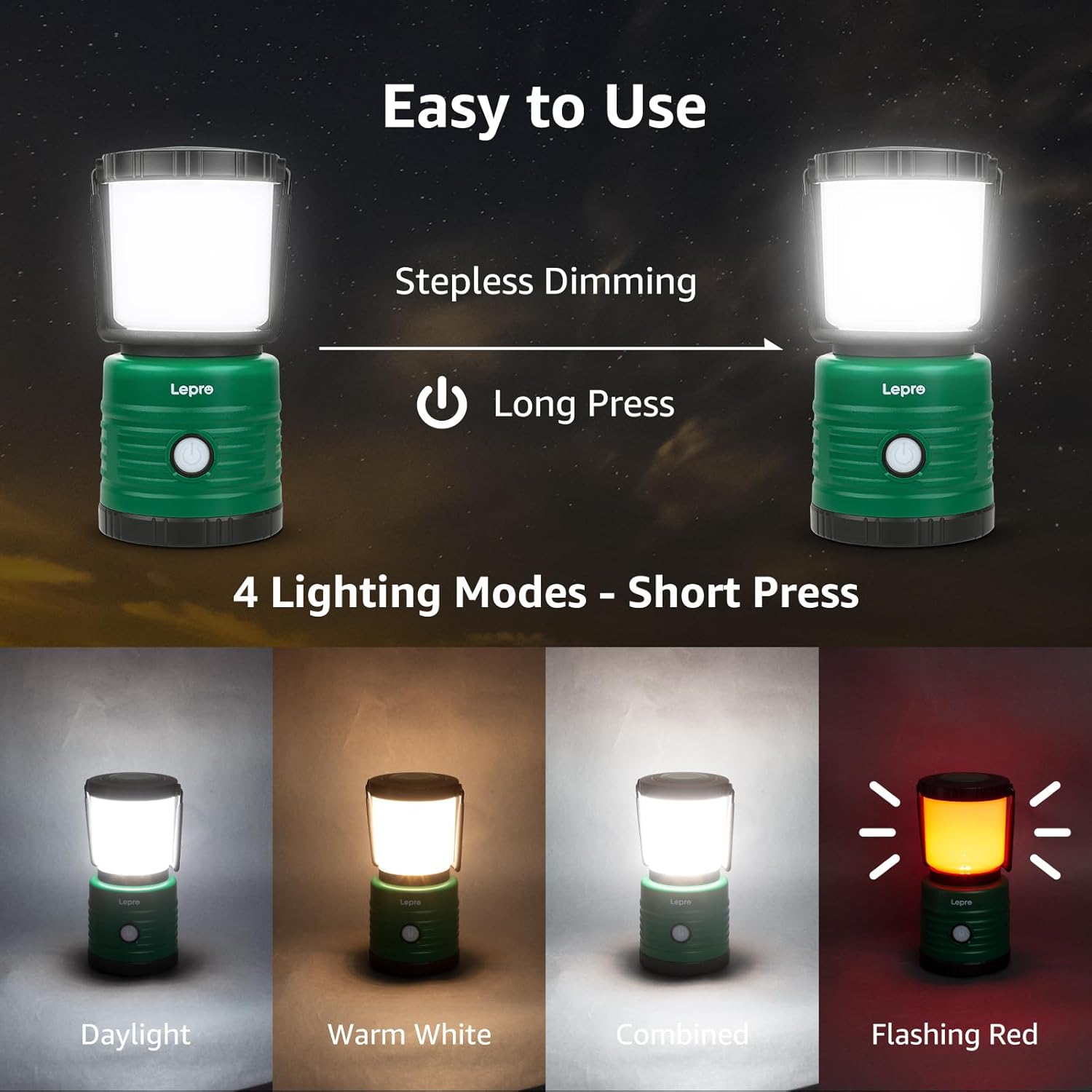 Lepr Campin Lantern Batter Powere LE wit 1500LM Ligh Modes Waterproo Ten Light Lanter Flashligh fo Hurricane Emergenc Light Surviva Kit Storms Outages Fishing Hiking
