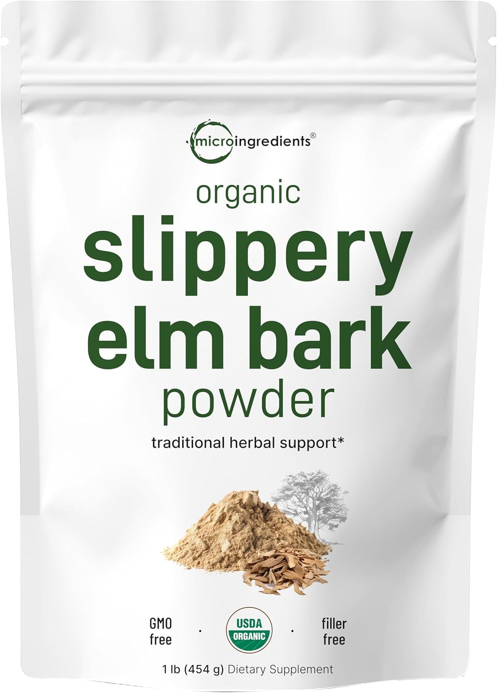 Micr Ingredient Sustainabl U Grown Organi Slipper El Bar Powder Poun (64 Servings) Help Sooth Th Throa an Coughing N Irradiated N Contaminated N GMOs Pe Friendly