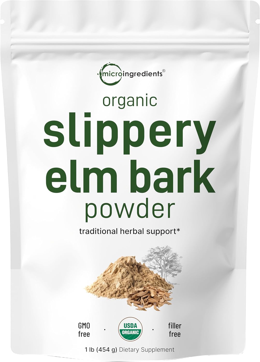 Micr Ingredient Sustainabl U Grown Organi Slipper El Bar Powder Poun (64 Servings) Help Sooth Th Throa an Coughing N Irradiated N Contaminated N GMOs Pe Friendly