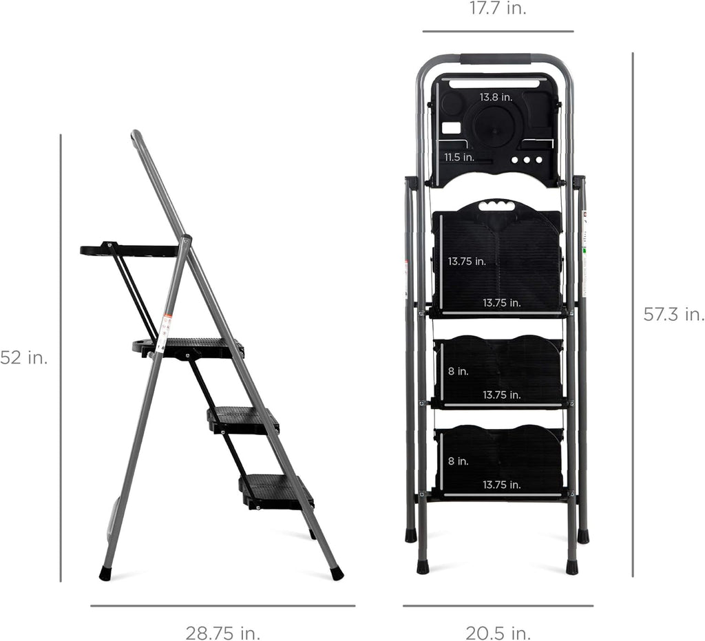 Bes Choic Product 3-Ste Ladde wit Too Tray Portabl Foldin Wid Anti-Sli Ste Stool Han Gri fo Hom an Office 330l Capacity