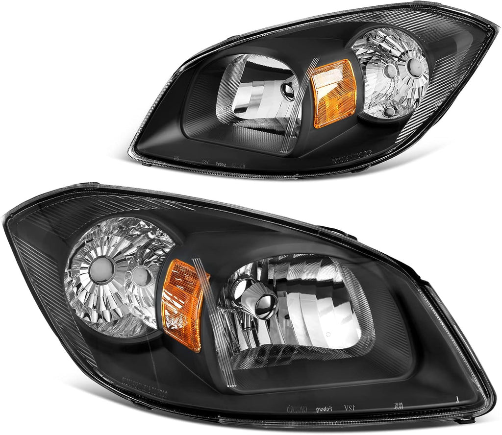 DWVO Headlights Assembly Compatible with 2005-2010 Chevy Cobalt /2005-2006 Pontiac Pursuit /2007-2009 Pontiac G5 Driver and Passenger Side Black Housing Amber Reflector Clear Lens