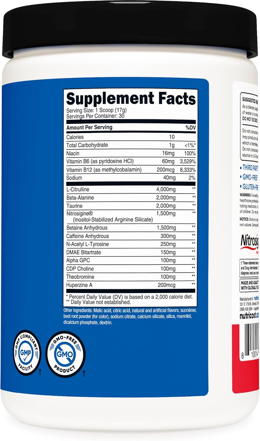 Nutricost Pre-X Xtreme Pre-Workout Complex Powder, Fruit Punch, 30 Servings, Vegetarian, Non-GMO and Gluten Free