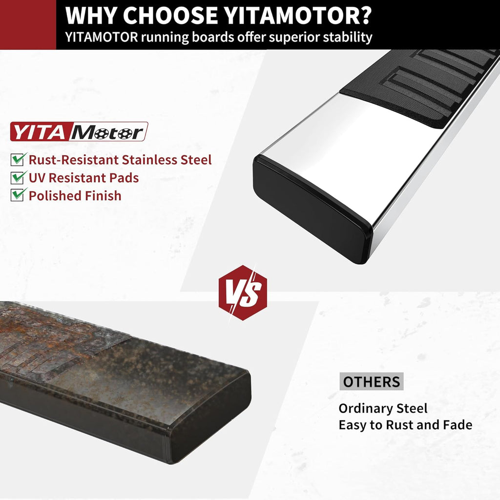 YITAMOTOR 6 inches Running Boards Compatible with 2007-2018 Silverado/GMC Sierra 1500 & 2500HD 3500HD Crew Cab, 2019 Silverado/Sierra 2500HD 3500HD Side Step Nerf Bar (Gas Engine ONLY)