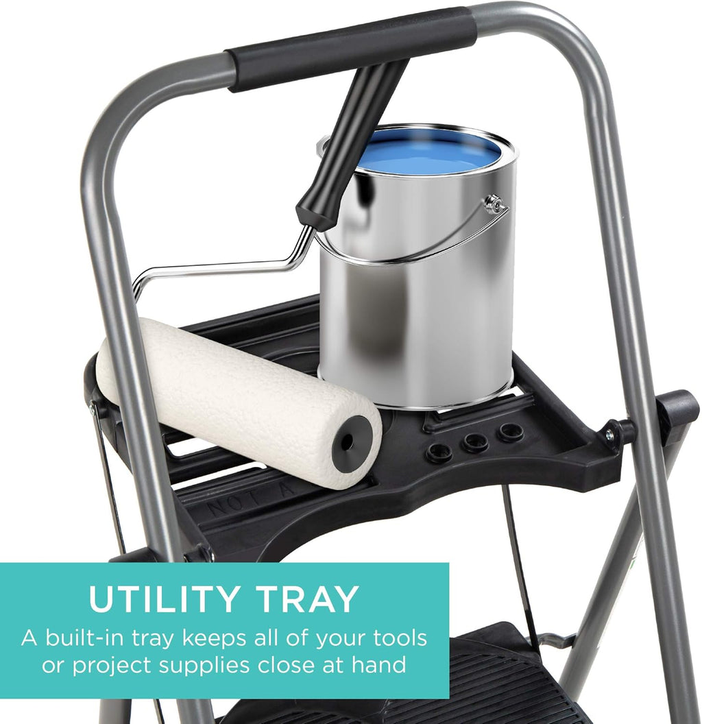 Bes Choic Product 3-Ste Ladde wit Too Tray Portabl Foldin Wid Anti-Sli Ste Stool Han Gri fo Hom an Office 330l Capacity