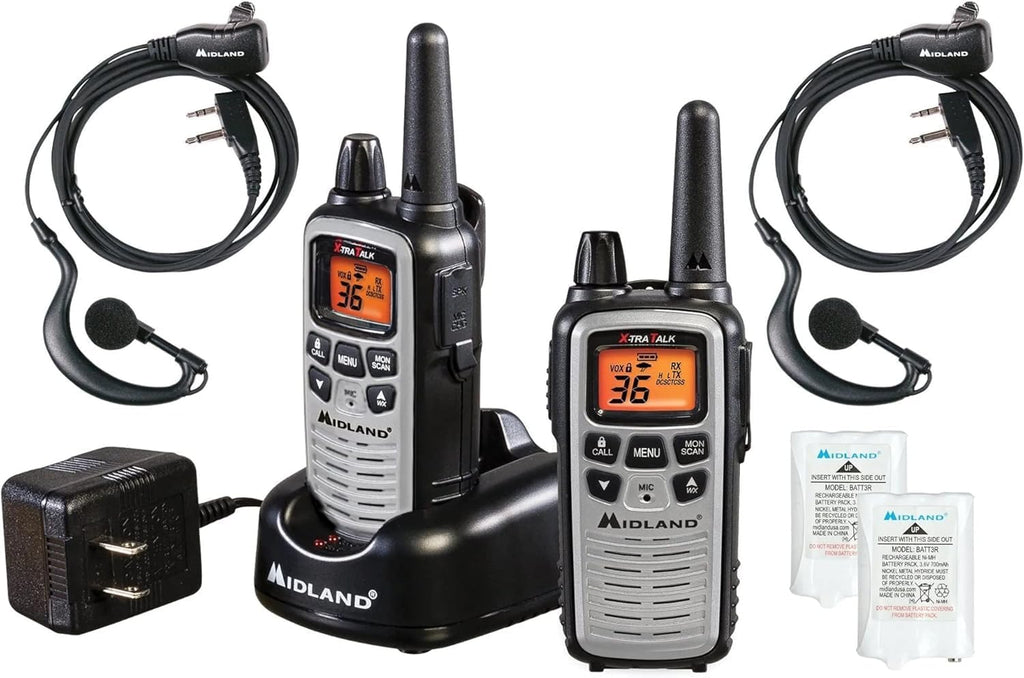 Midland LXT600VP4 FRS Business Walkie Talkies - Long Range 36-Channel Two-Way Radios with Headsets and Charging Base, NOAA Weather Alerts (2-Pack, Gray)