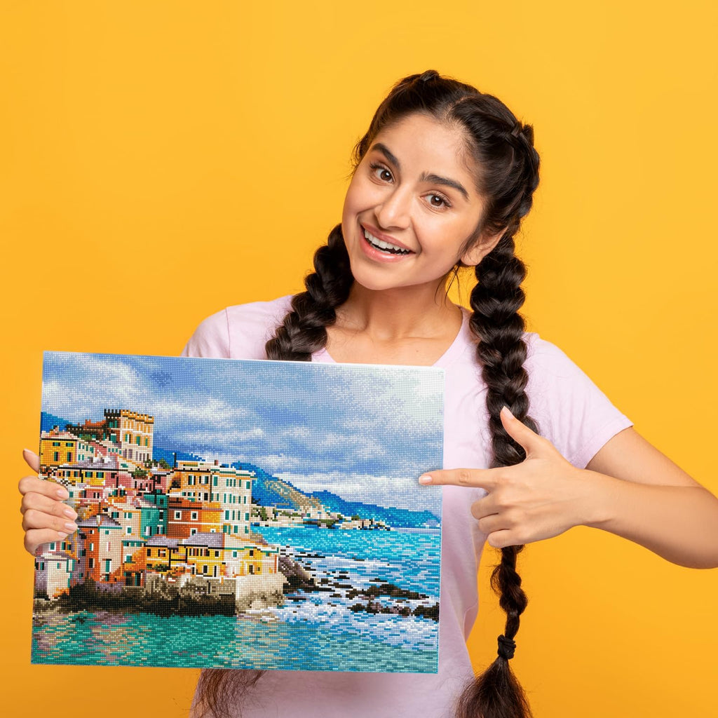 DIAMON DOT Winte Da View Boccadasse Genoa Ital Diamon Paintin Kit fo Adult Diamon Ar Kit Relaxin Creativ Craf Ki wit Dot Gem 18.5x24.8