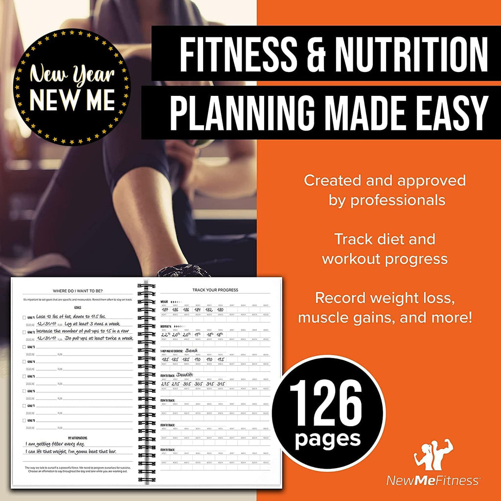 NewMe Fitness Journal for Women Men, Food Workout Journal, Planner Log Book to Track Weight Loss, Muscle Gain, Home Gym Exercise, Bodybuilding Progress, Daily Nutrition Personal Health Tracker