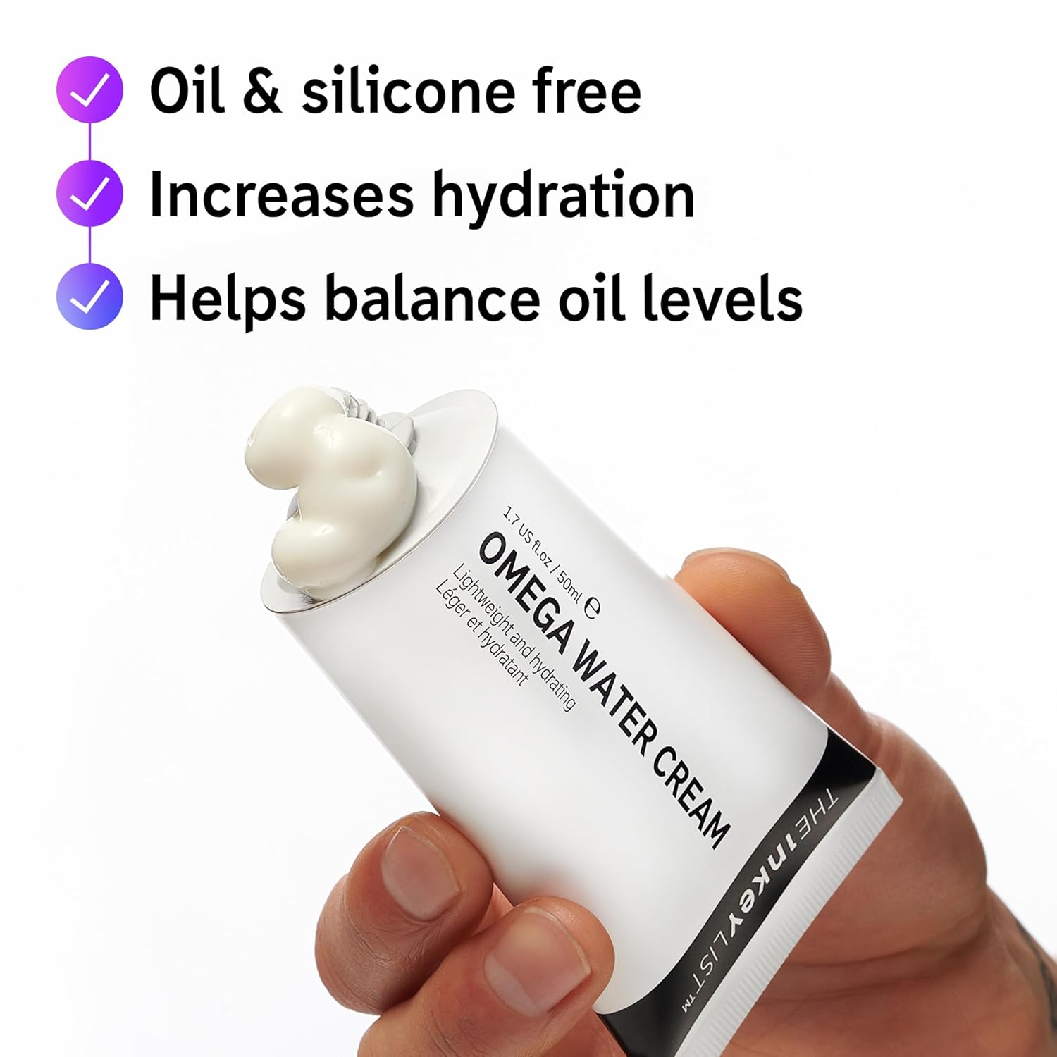 Th INKE Lis Omeg Wate Crea 1.6 f oz/50ml Oil-Fre Fac Moisturiser Lightweigh Gel Vega Friendl Skincare Suitabl Fo Blemis Pron Skin