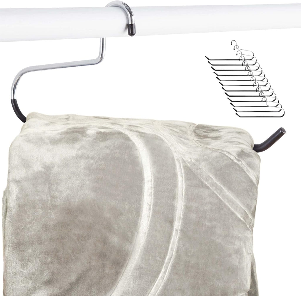 Blanket Hangers Set of 6 Heavy Duty Stainless Steel Hanger with Black Vinyl Nonslip Coating - Great for Closet Storage of Quilts, Comforters, Bedding, Table Cloths, Towels, Rugs and Sleeping Bags