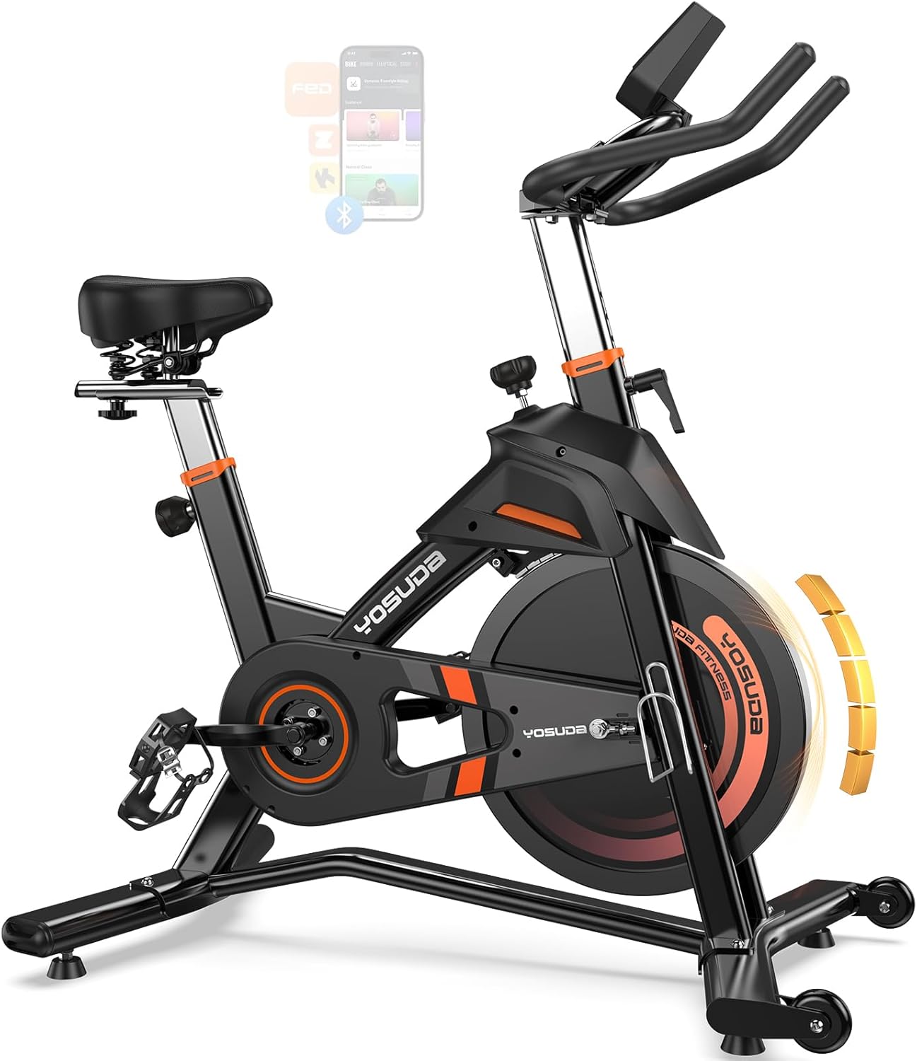 YOSUD Magneti Exercis Bike,Stationar Bike fo Hom wit Exclusiv App 40 lb Weigh Capacit 5 lb Flywheel Indoo Cyclin Bik wit Table Holde Adjustabl Sea an Handlebars