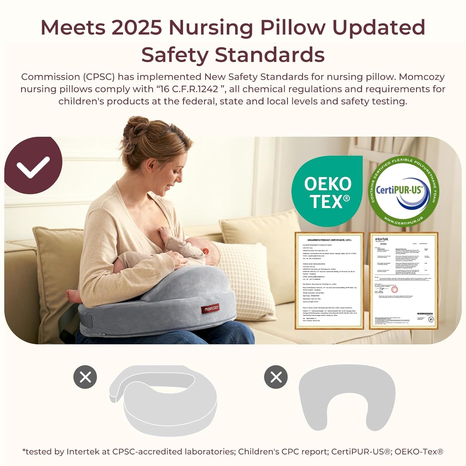 Momcozy Innovative Safety Fence Nursing Pillow - Firm Springy Memory Foam - Stable, Ergonomic Support Comfort - Wider Breastfeeding Cushion, Adjustable, Removable Cover, Baby Safety Certified