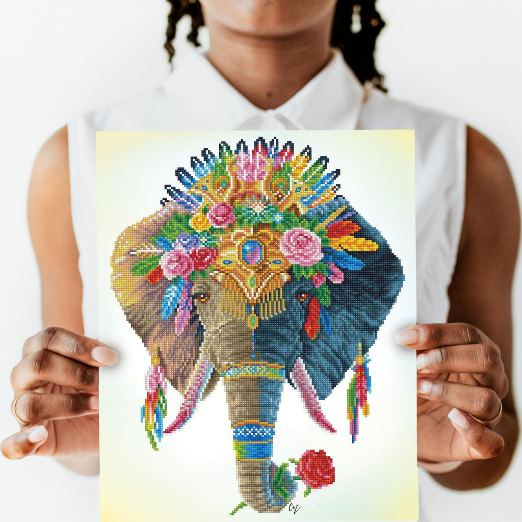 DIAMON DOT Bohemia Elephan Diamon Paintin Kit fo Adult Diamon Ar Kit Relaxin Creativ Craf Ki wit Dot Gem 16.1x20.1