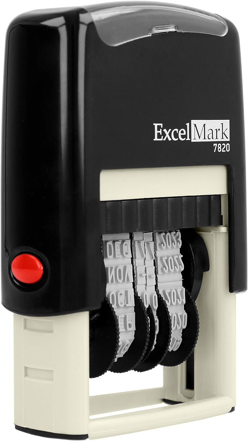 ExcelMark 7820 Self-Inking Rubber Date Stamp ¨C Great for Shipping, Receiving, Expiration and Due Dates (Red Ink)