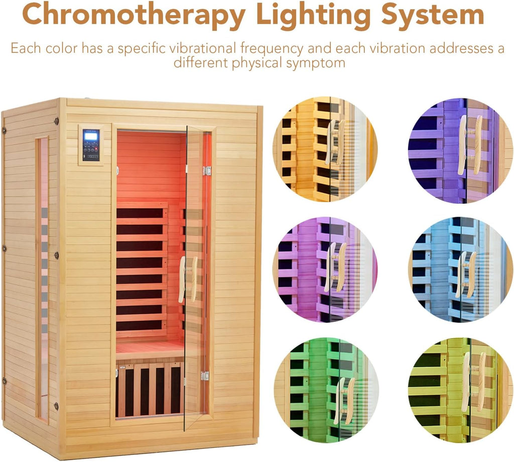 202 Upgrad Perso Sauna Heatin Plat Infrare Physica Therap Woode Dr Stea Sauna Lo EMF MP Auxiliar Connection Dua Control Insid an Outsid Fits Hom Sp Da Use