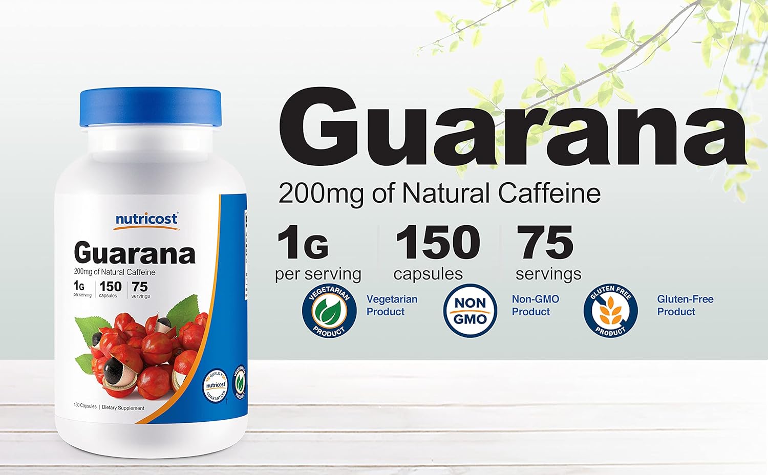Nutricos Guaran 1000m Serving 15 Vegetaria Capsule Natura Herba Brazilia Caffein Energize Supplement