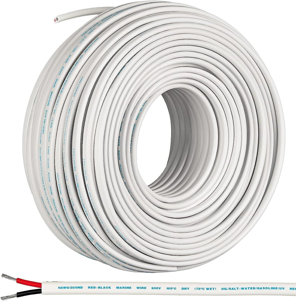 GS Power 100 Ft Duplex Marine Wire, 18 Gauge Wire, Oxygen-Free Tinned Copper 18 AWG Electrical Boat Wiring, Sheathed Copper Marine Grade Electrical Cable for Boat Automotive RV Camper Trailer