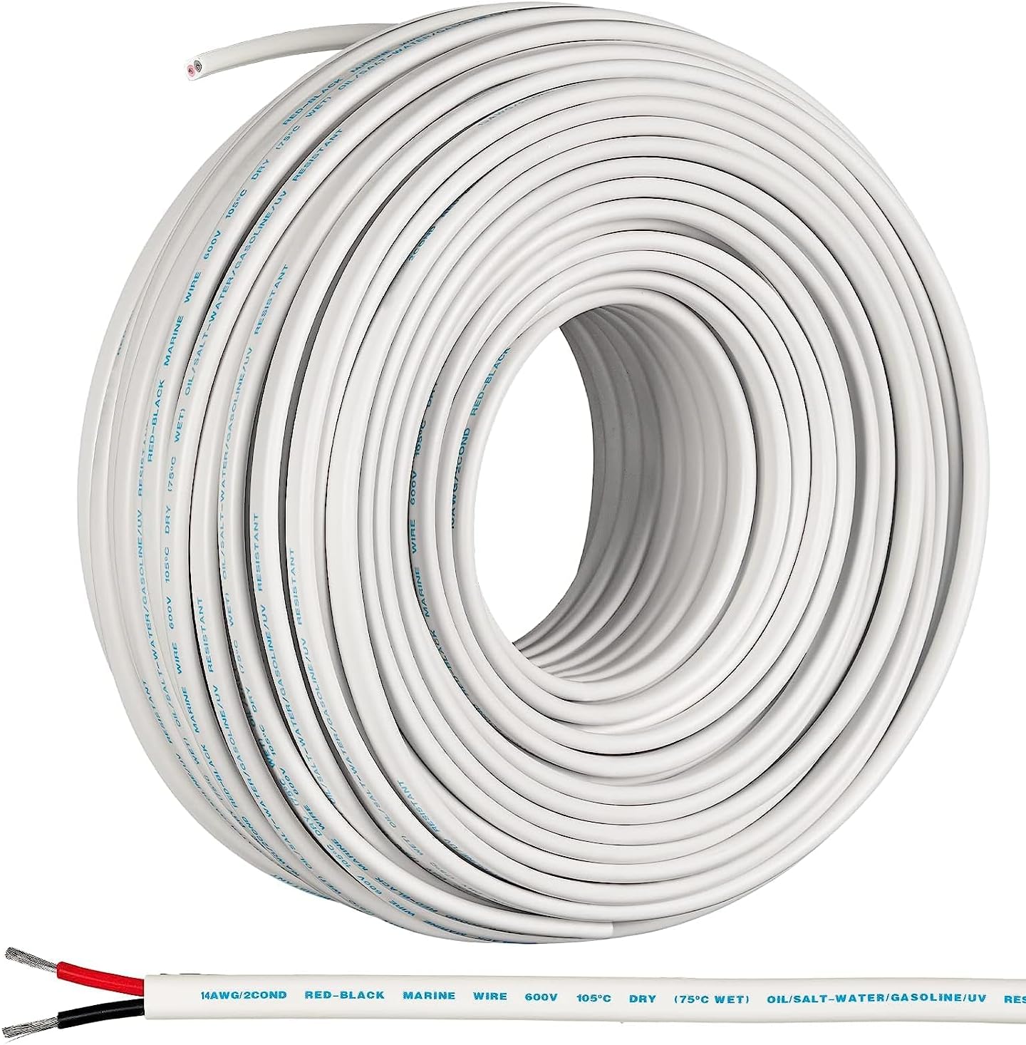 GS Power 100 Ft Duplex Marine Wire, 18 Gauge Wire, Oxygen-Free Tinned Copper 18 AWG Electrical Boat Wiring, Sheathed Copper Marine Grade Electrical Cable for Boat Automotive RV Camper Trailer