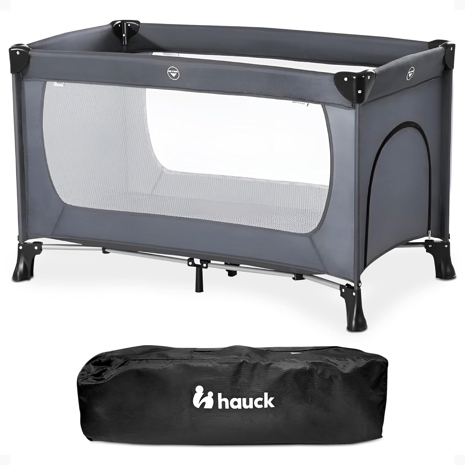 hauck Baby & Toddler Foldable Travel Cot and Portable Playpen, Dream N Play Plus, Grey