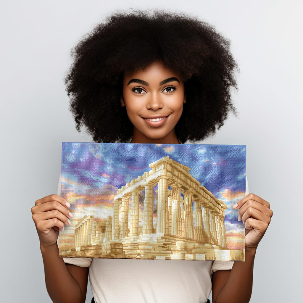 DIAMON DOT Partheno Temple Acropolis Athens Greec Diamon Paintin Kit fo Adult Diamon Ar Kit Relaxin Creativ Craf Ki wit Dot Gem 20.5x12.2