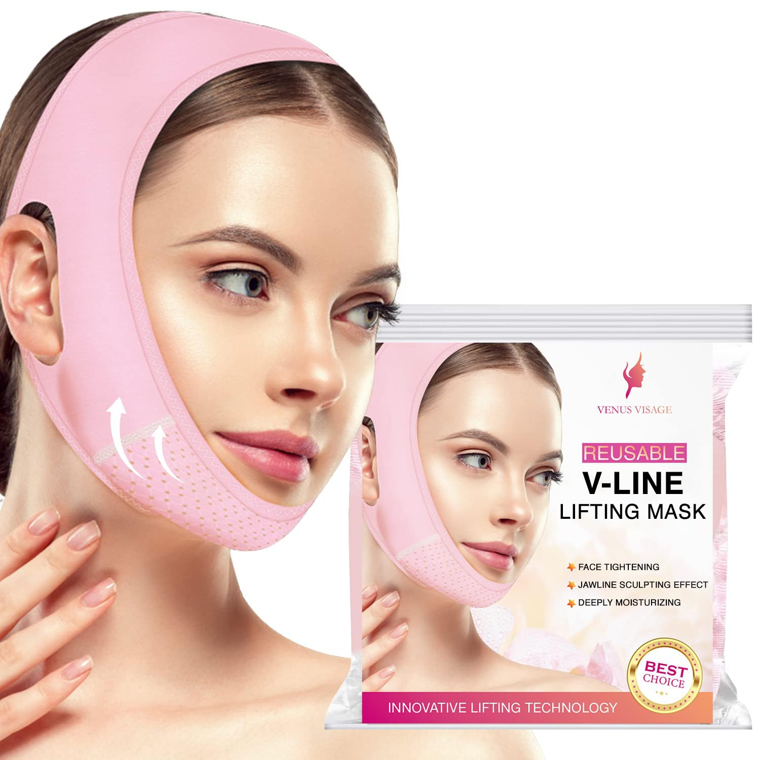 Venu Visag Fac Liftin Stra fo Ja Lin Definitio Reusabl Liftin Chi Stra fo Sleepin Visuall Sculpt Doubl Chi (Pink)