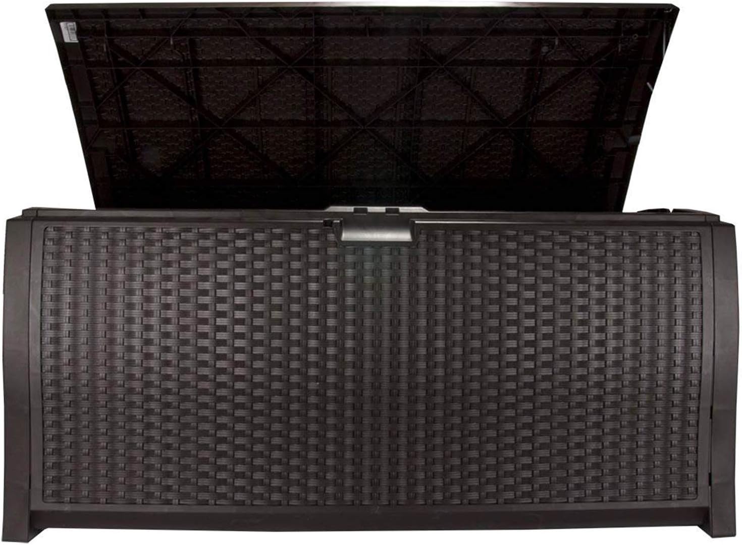 99 Gallon Plastic Wicker Deck Box Container Storage for Garden, Garage, Home, Pool, Indoor and Outdoor Use, Mocha (2 Pack)
