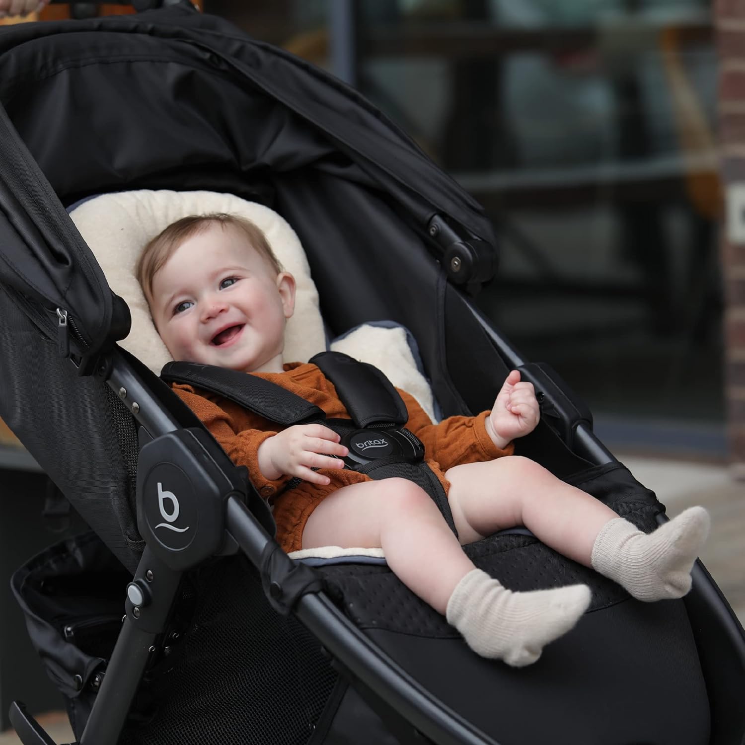 Brita Adjustabl Hea an Bod Suppor Pillo fo Ca Seat an Stroller Cras Teste Reversibl Fleec an Moistur Wickin Fabri Machin Washable