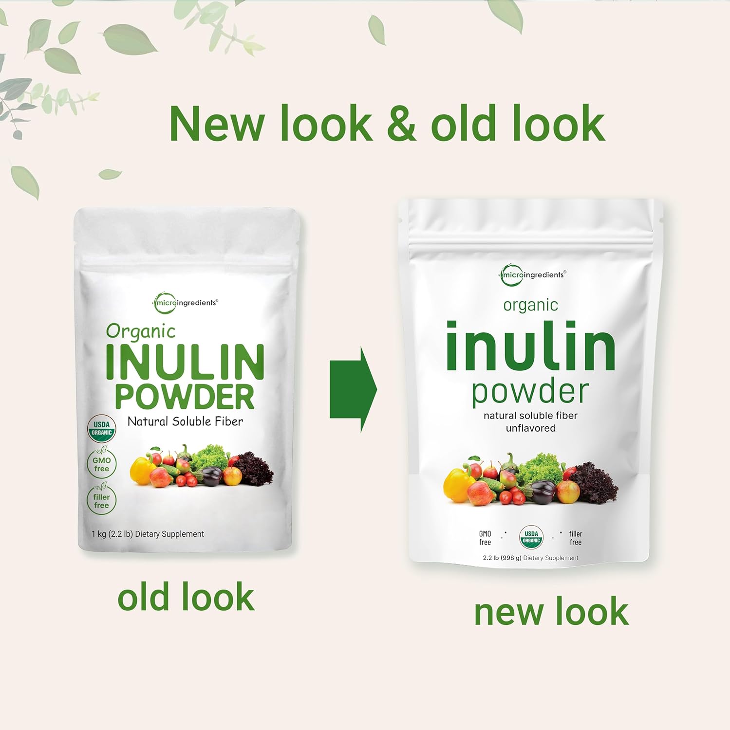 Micro Ingredients Organic Inulin FOS Fiber Powder, 2.2 lbs | Quick Water-Soluble Prebiotic | Natural Fiber for Smoothies Drinks | Vegan Friendly, Dissolves Clear
