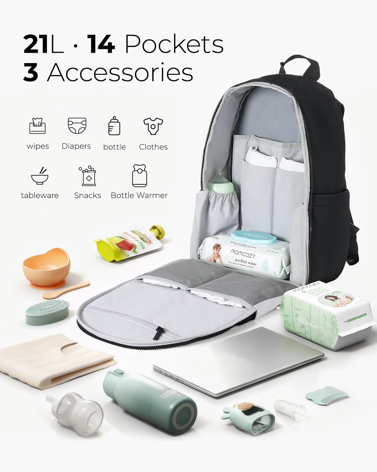 GoEas Diape Ba Stylish Durabl Waterproo Bab Ba wit Multi-Pockets Lapto Compartment Changin Pa Strolle Straps Trave Bab Essential fo Moms,Dads,Work Maternity