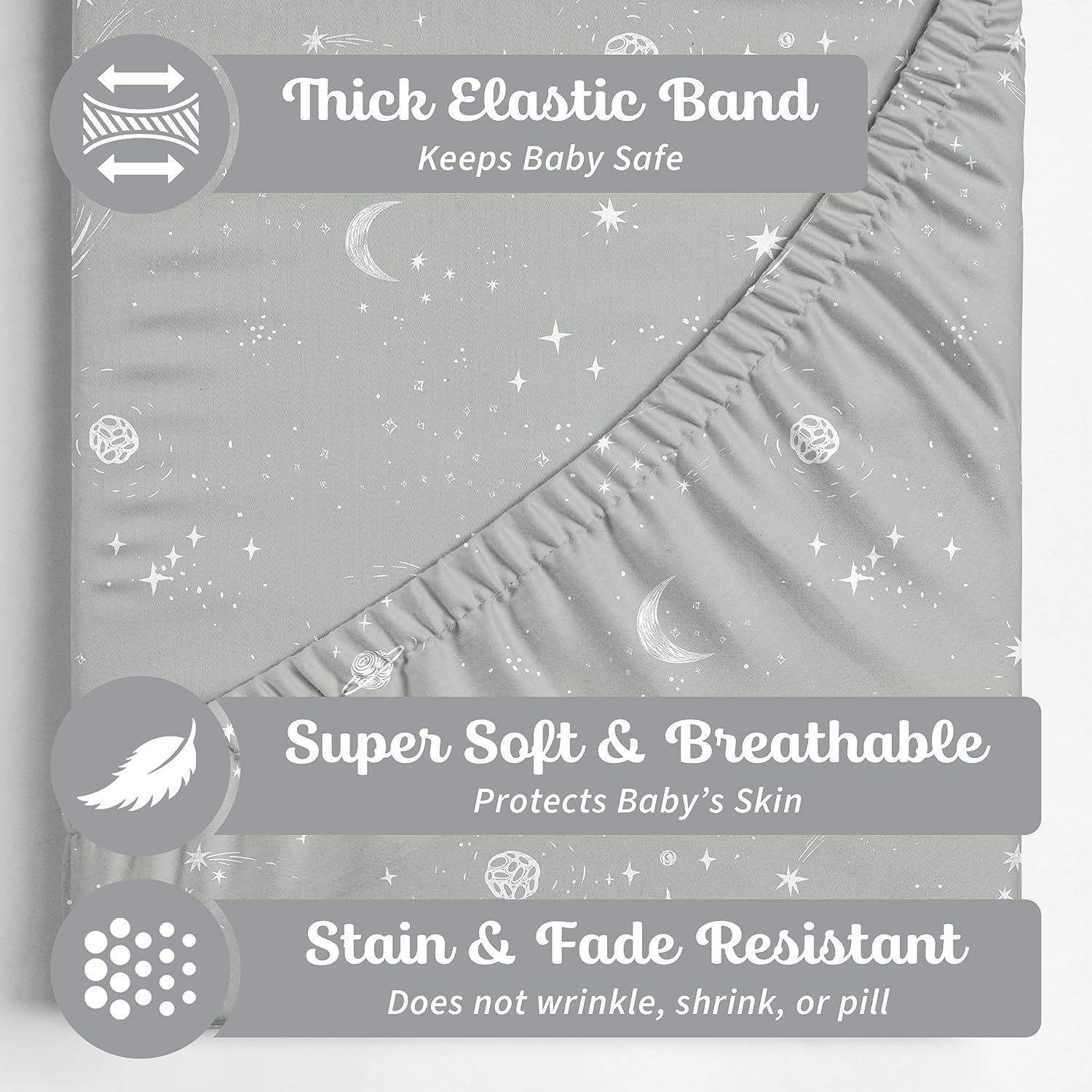 Baby Bassinet Sheets for Boy, Girl (Galaxy, Moon and Stars) 2-Pack - Fitted Bedside Bassinet Sheets - Buttery Soft Cotton Blend for Standard Mattress Pad - Compatible with Halo BassiNest