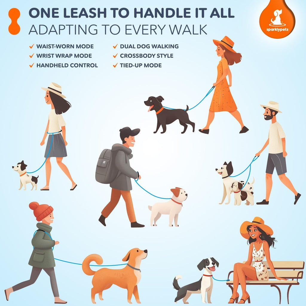 SparklyPets Multifunctional Bungee Hands Free Leash with Detachable Slip Lead ¨C Crossbody Waist Leash for Dog Walking, Medium Large Breeds (Black)