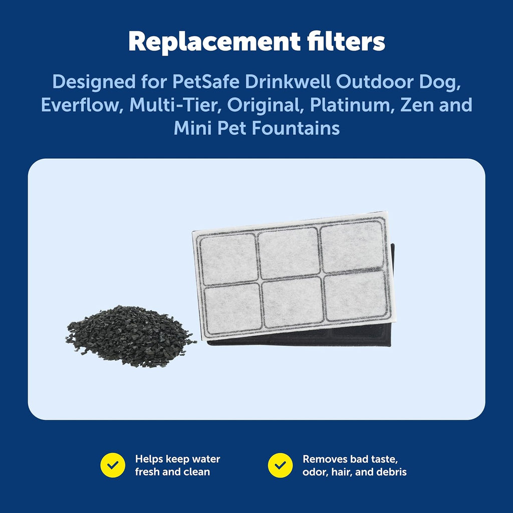 PetSafe Drinkwell Fountain Premium Activated Carbon Filters - Better Hydration Choice - Long-Lasting Purity - Odor-Free Drinking - Water Purification Filter - 12 Pack