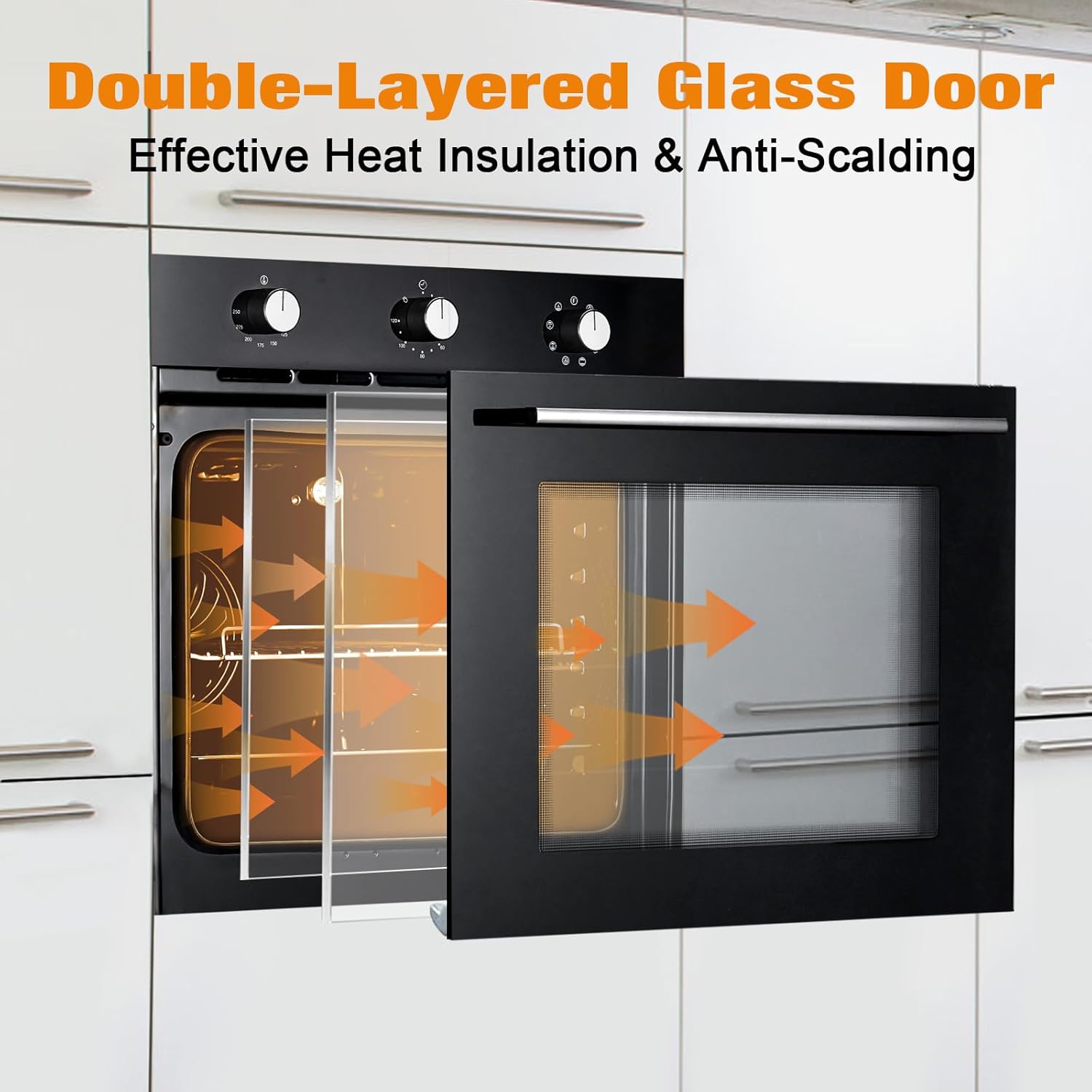 GarveeHom 24inc Singl Wal Oven 2. Cu.F Built-i Electri Singl Wal Oven wit Mechanica Knobs Double-Layere Glas Door Cookin Functions 3000 240 Idea fo Kitche Oven