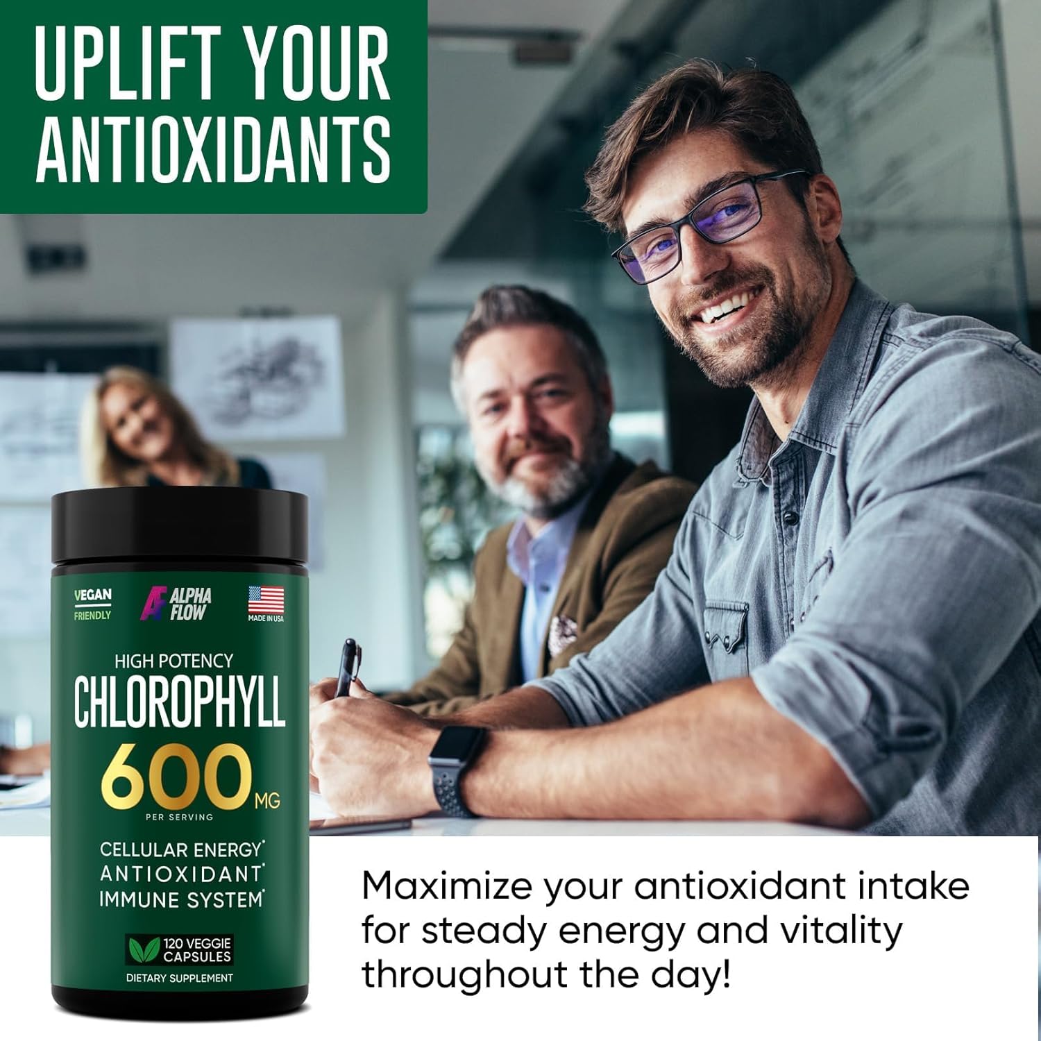 Chlorophyll Capsules 600 mg - Natural Chlorophyll Pills for Women Men - Highly BioAvailable Chlorophyll Supplement for Energy, Immunity, Skin + Internal Deodorant