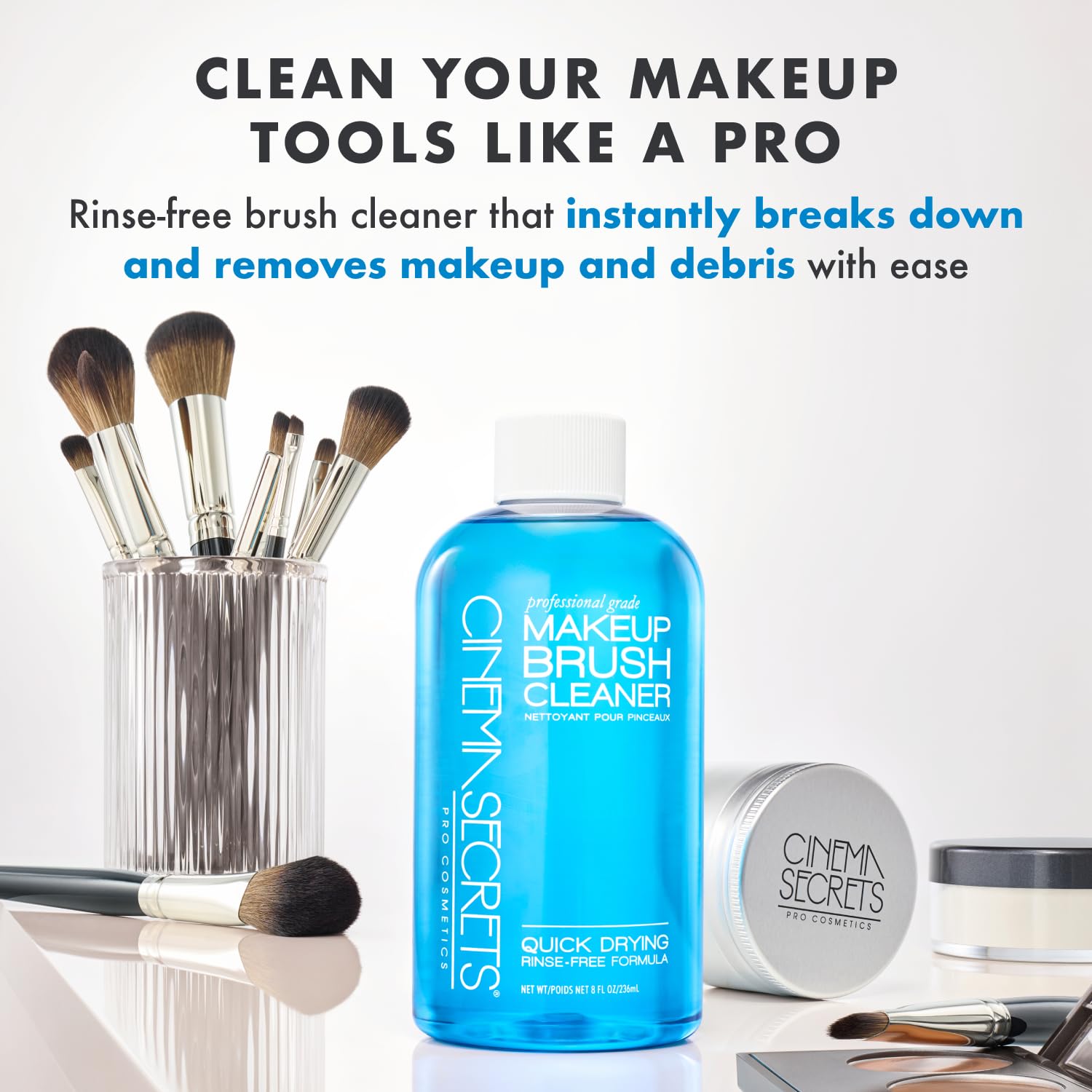 Cinem Secret Origina Blu Vanill Makeu Brus Cleane Solutio Spra Comb Professiona Cleanse fo Makeu Brushe Quick-Dryin Rinse-Fre Remove Built-U Mak U (1 f o f oz)