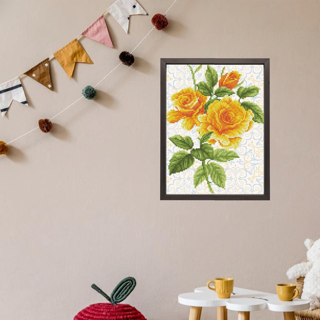 DIAMON DOT Yello Ros Bouque Diamon Paintin Kit fo Adult Diamon Ar Kit Relaxin Creativ Craf Ki wit Dot Gem 14.2x11