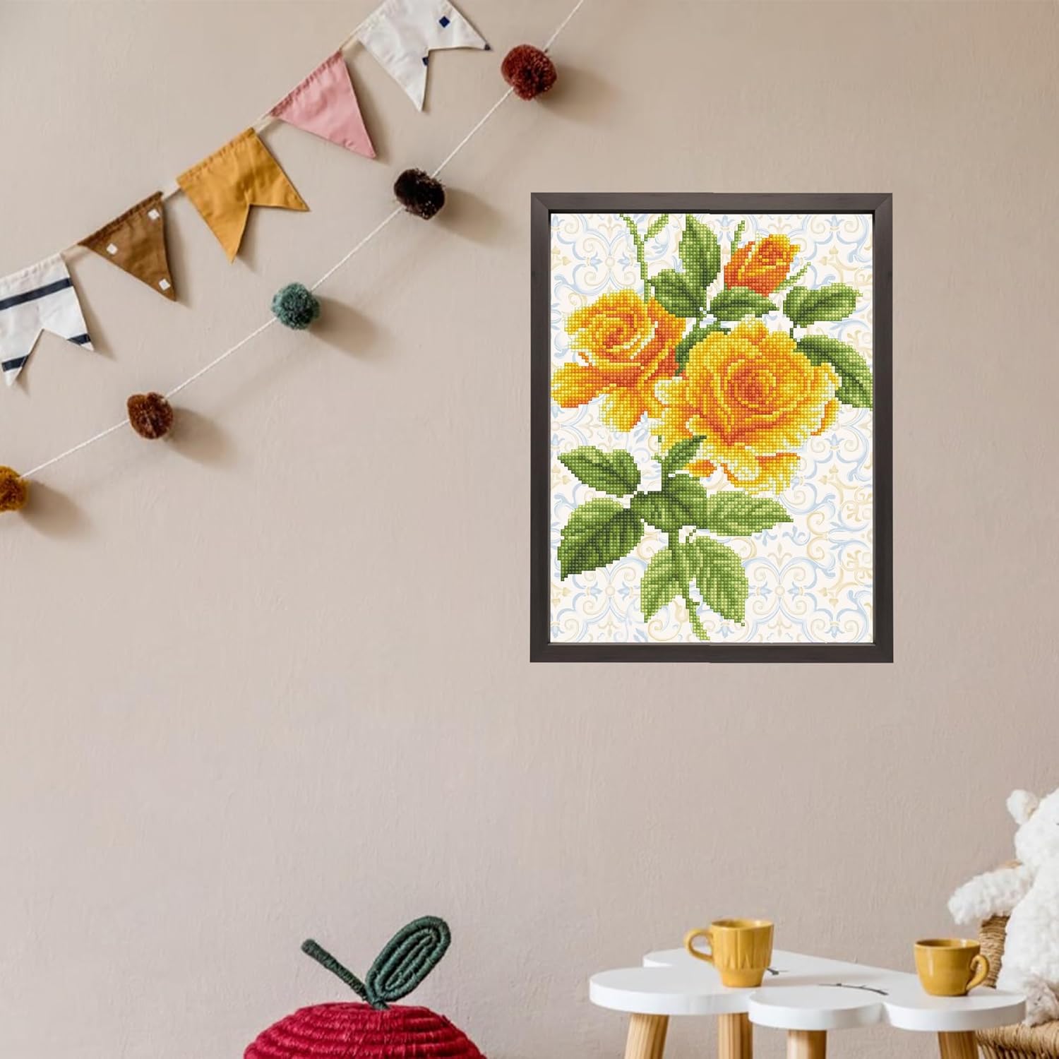DIAMON DOT Yello Ros Bouque Diamon Paintin Kit fo Adult Diamon Ar Kit Relaxin Creativ Craf Ki wit Dot Gem 14.2x11