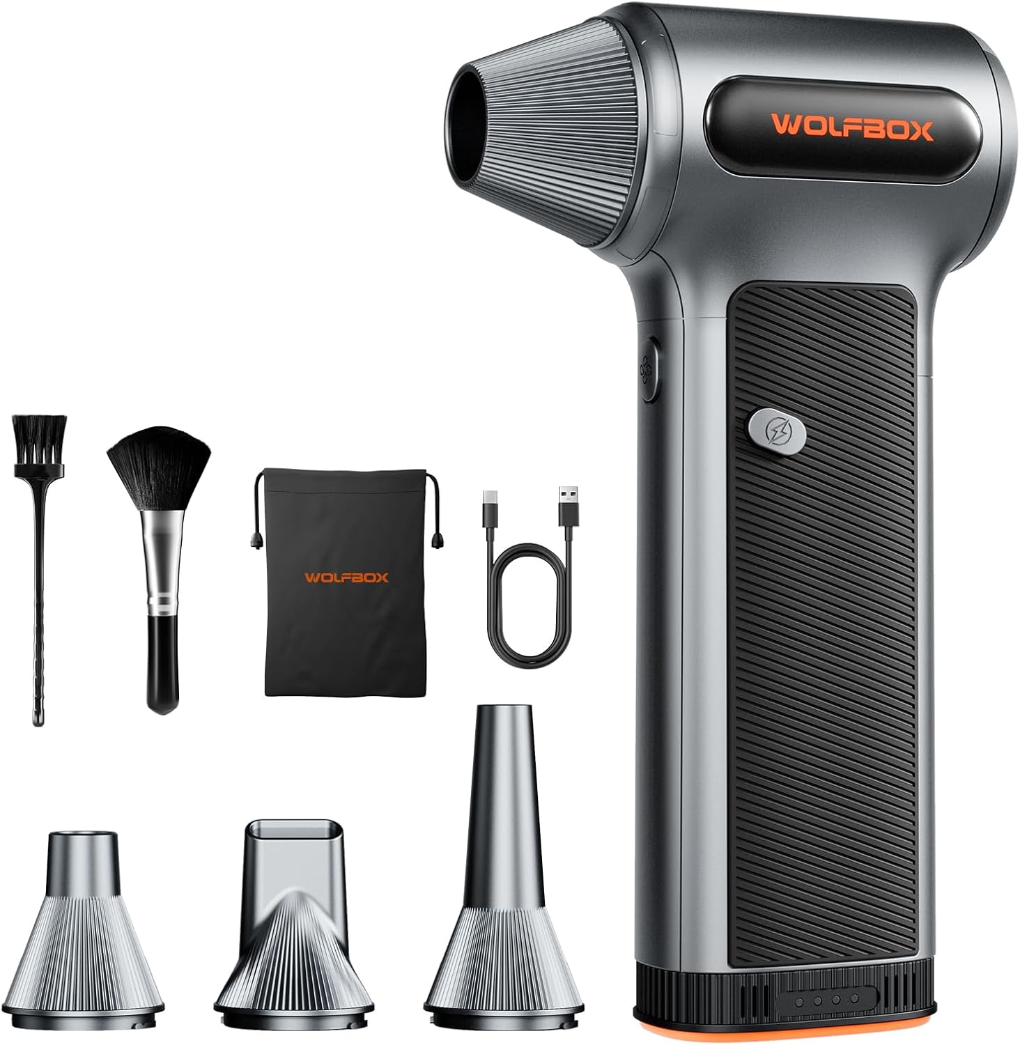 WOLFBO MF20 Compresse Ai Duste wit Removabl Batter  Nozzles Cordles 3-Spee Adjustabl Min Blowe fo Compute Keyboard Ca Cleaning Home an Outdoo Use
