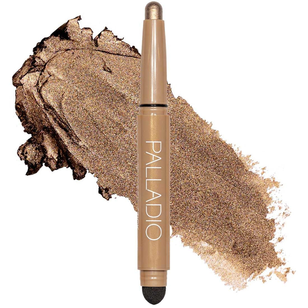 Palladio Waterproof Eyeshadow Stick with Blending Sponge, Long Lasting Effortless Application, Smudge Free Crease Proof Formula, Matte Shimmer Shades, Buildable Eye Shadow (Bronze Shimmer)