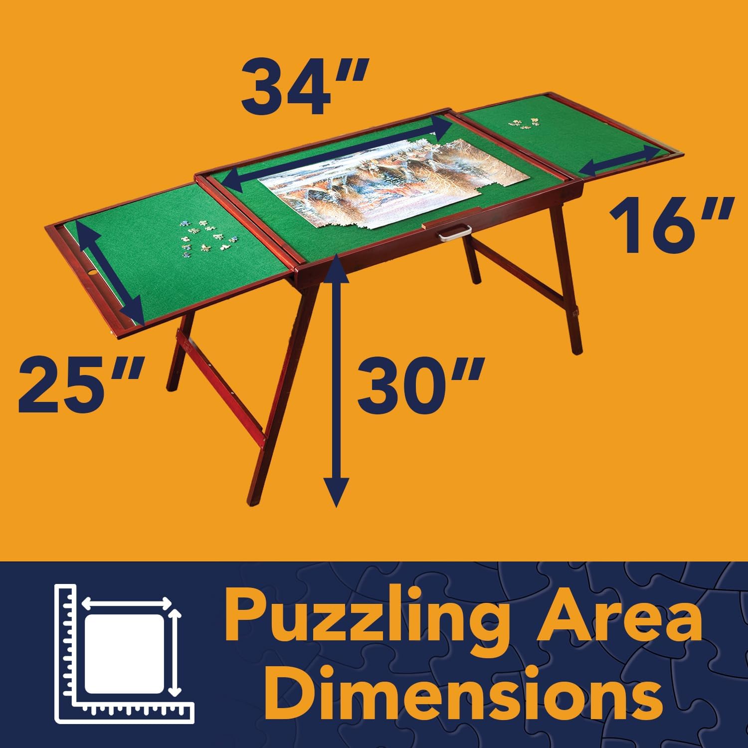 Bit an Piece Fold-and-g Woode Jigsa Puzzl Tabl wit Leg Foldin Puzzl Boar 150 Pieces Non-Sli Top Carr Handle Fel Sortin Area 66inc 25inc Wor Surface