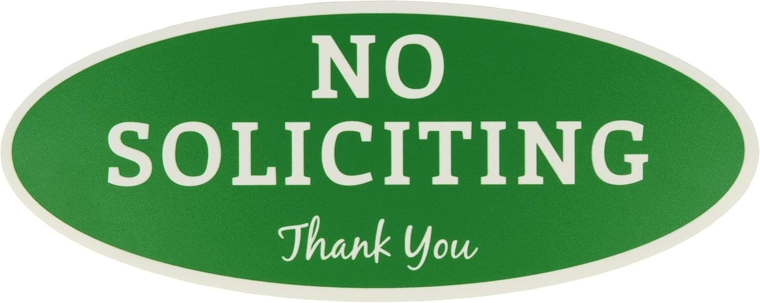 ExcelMar N Solicitin Sig fo Hous o Busines Durabl Indoor/Outdoo Sig Easil Attac t Fron Doo U an Weathe Resistan (Extr Larg 4.5inch 11inch Gree wit Whit Letters)