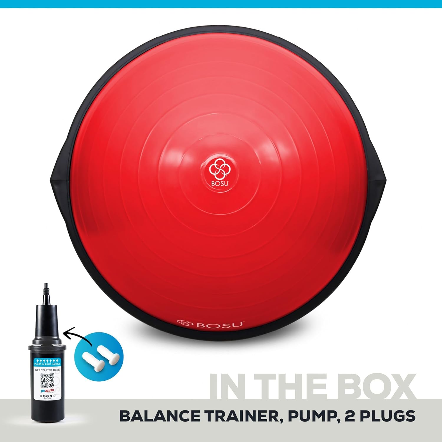 Bosu Balance Ball Exercise Trainer, Home Gym Equipment w/ Guided Workouts Pump, 26inch, Blue - Inflatable Fitness Platform for Strength Training, Standing, Balancing, and Core Workout