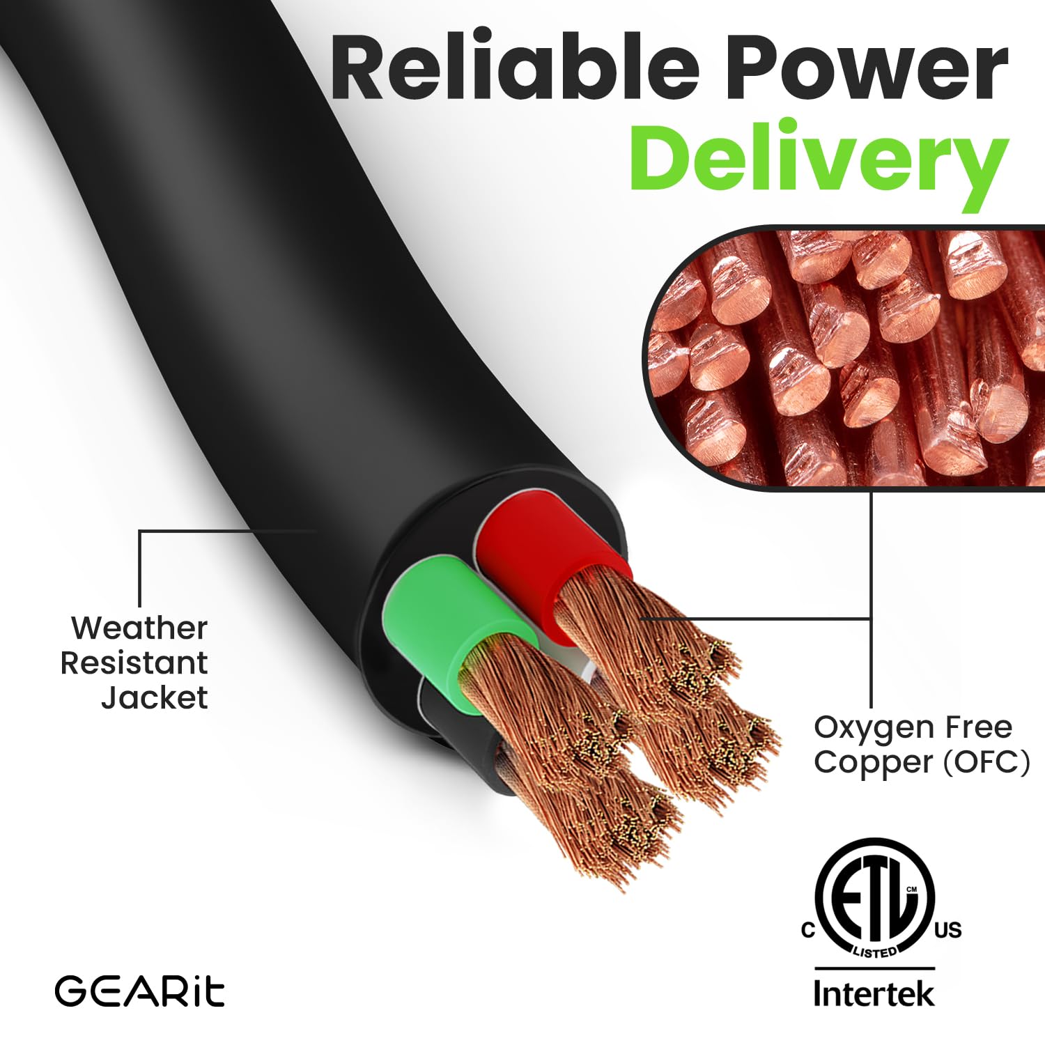 GEARit 14/4 14 AWG Portable Power Cable (100 Feet - 4 Conductor) SOOW 600V 14 Gauge Electric Wire for Motor Leads, Portable Lights, Battery Chargers, Stage Lights and Machinery -100ft Electrical Cord