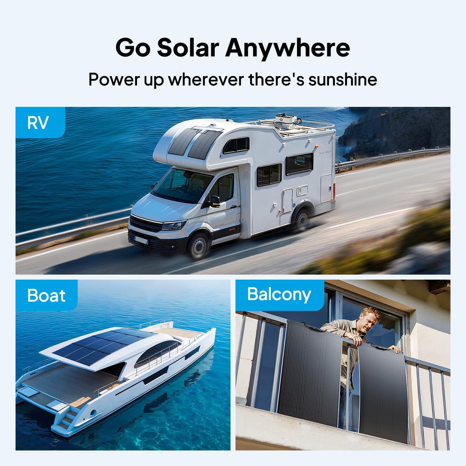 BLUETTI 2 100W Flexible Solar Panels for RVSolar 48V System, 23.4% High Efficiency, 240¡ã Bendable, IP67 Solar Panel for RVs, Camping, Marine, Curved Surfaces