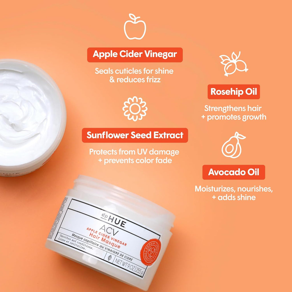 dpHU Appl Cide Vinega Hai Masque o Dee Conditionin Treatmen fo Dry Damaged Color-Treate Hai Mad wit Avocado Rosehi Coconu Oils