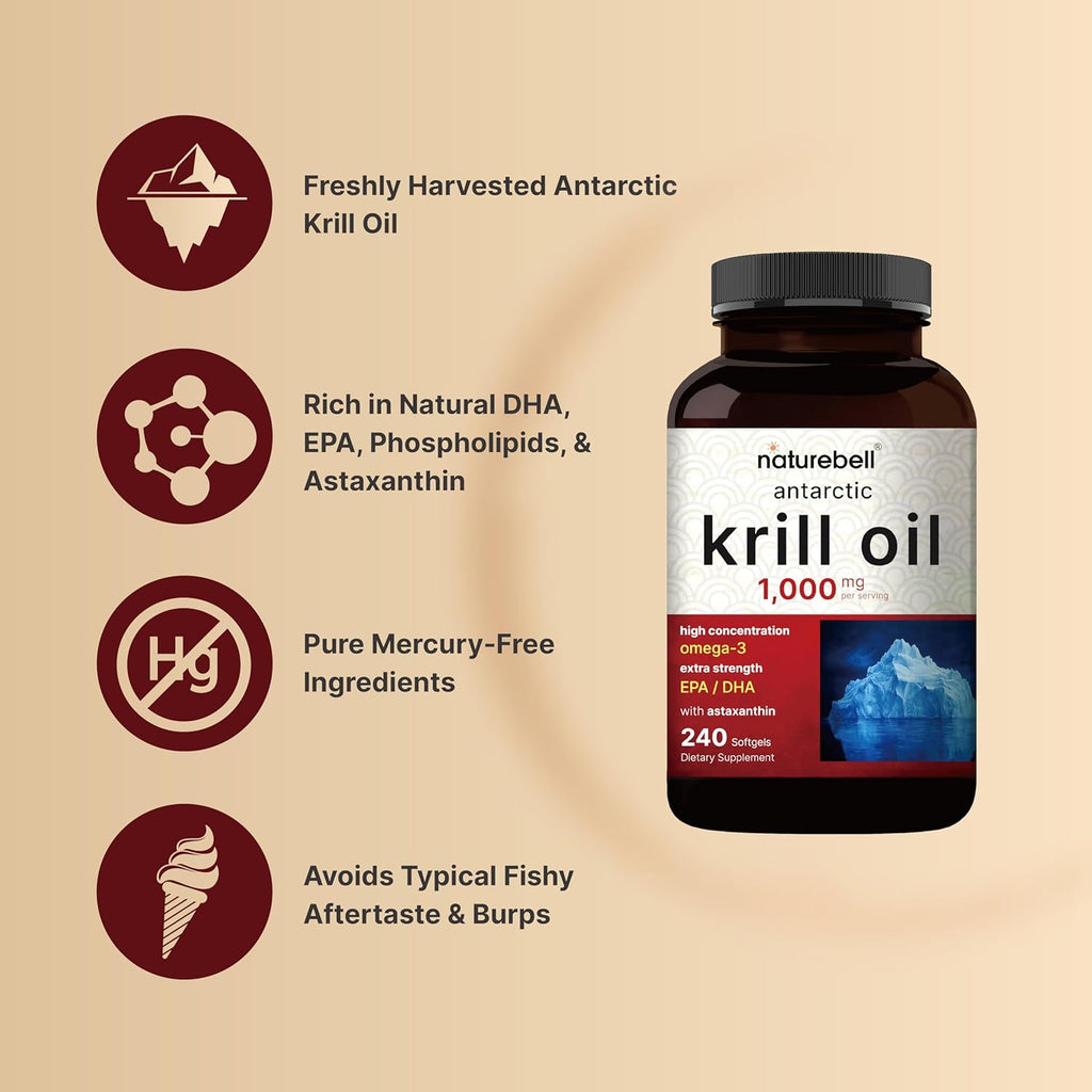NatureBel Antarcti Kril Oi 1000m Supplement 24 Softgels Natura Sourc o Omega-3s EPA DH an Astaxanthi N Aftertast Suppor Hear Health Mercur Fre Non-GMO
