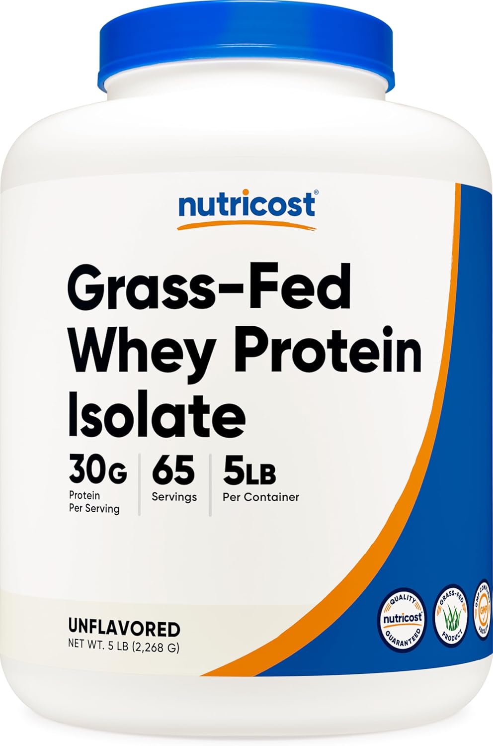 Nutricost Grass-Fed Whey Protein Isolate (Unflavored) 5LBS - rBGH Free, Non-GMO Gluten Free