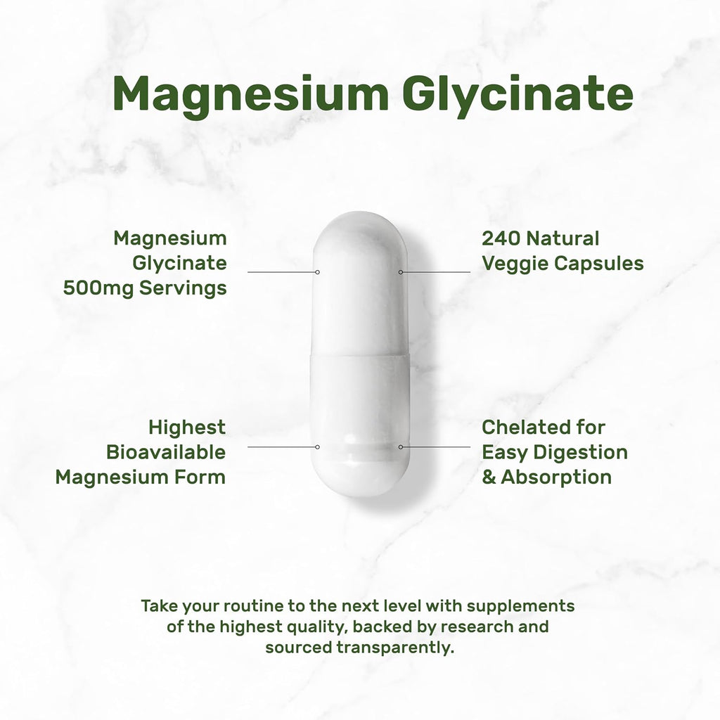 Magnesiu Glycinat 500mg 24 Veggi Capsule 100 Chelate fo Eas Absorptio Highl Purifie Essentia Trac Minera Supplemen Non-GMO Vega Friendly