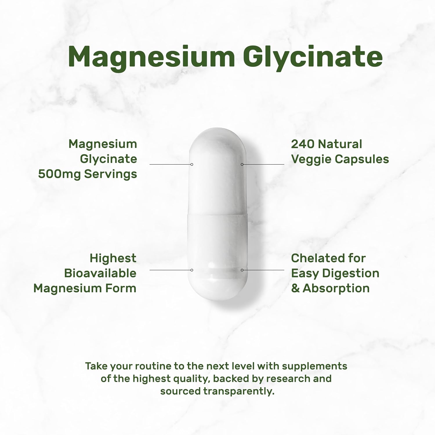 Magnesiu Glycinat 500mg 24 Veggi Capsule 100 Chelate fo Eas Absorptio Highl Purifie Essentia Trac Minera Supplemen Non-GMO Vega Friendly