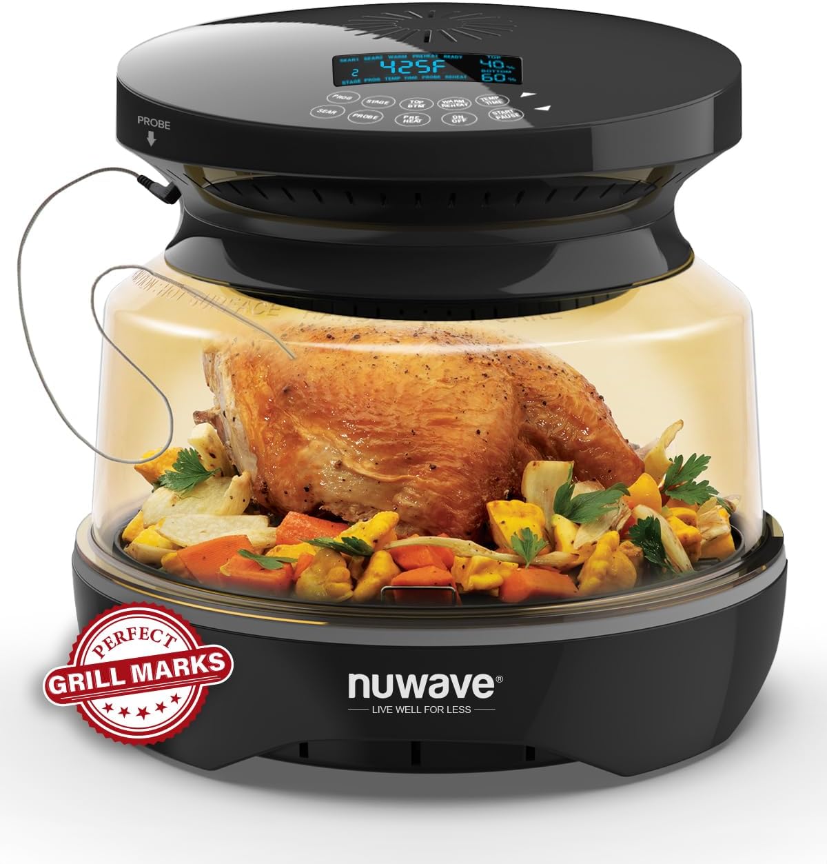 Nuwav Infra-Re Prim Gril Oven Integrate Smar Thermometer Nonstic Gril Botto Convectio To fo Surroun Cooking Coo Fres o Frozen Durabl Powe Dom Included